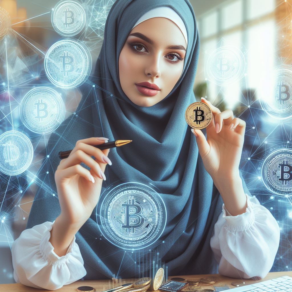 a beautiful girl is holding bitcoin