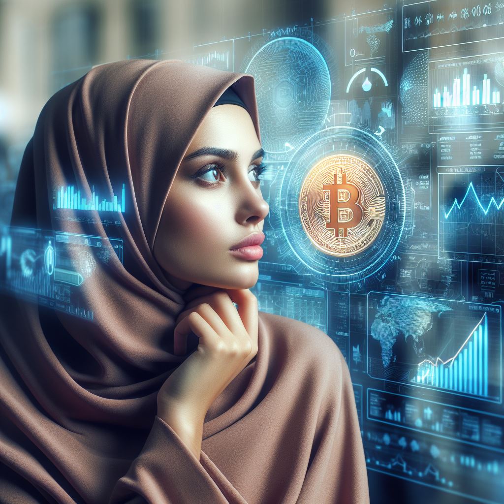 A young woman thinking about future cryptocurrency investment