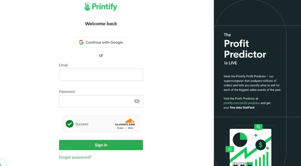 Open you account for Printify with Google